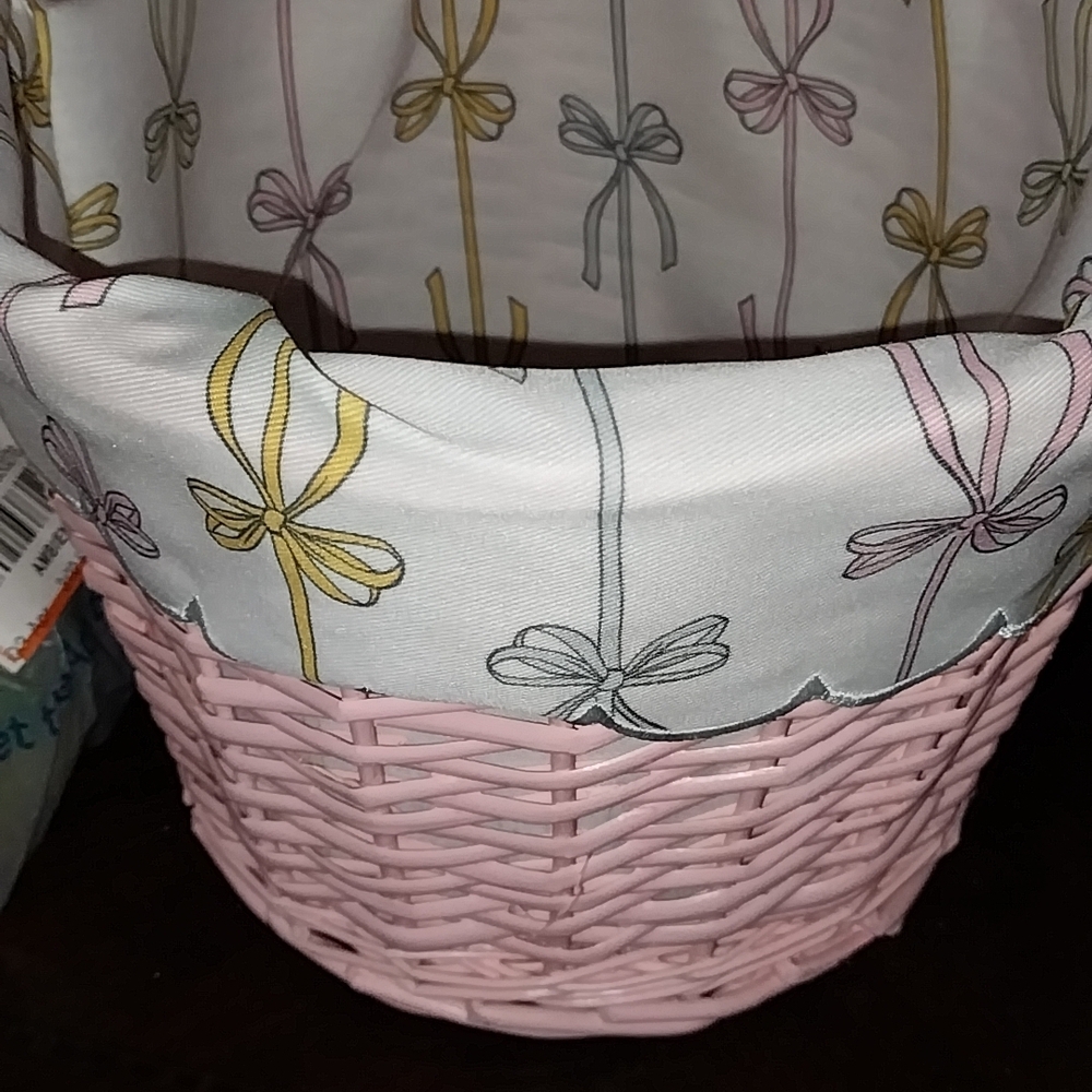Pink Wicker Basket with Bow Print Liner